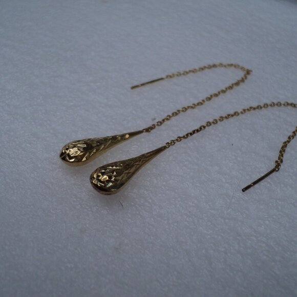 Thread YG over sterling silver earrings 4" POS184 - Picture 2 of 3